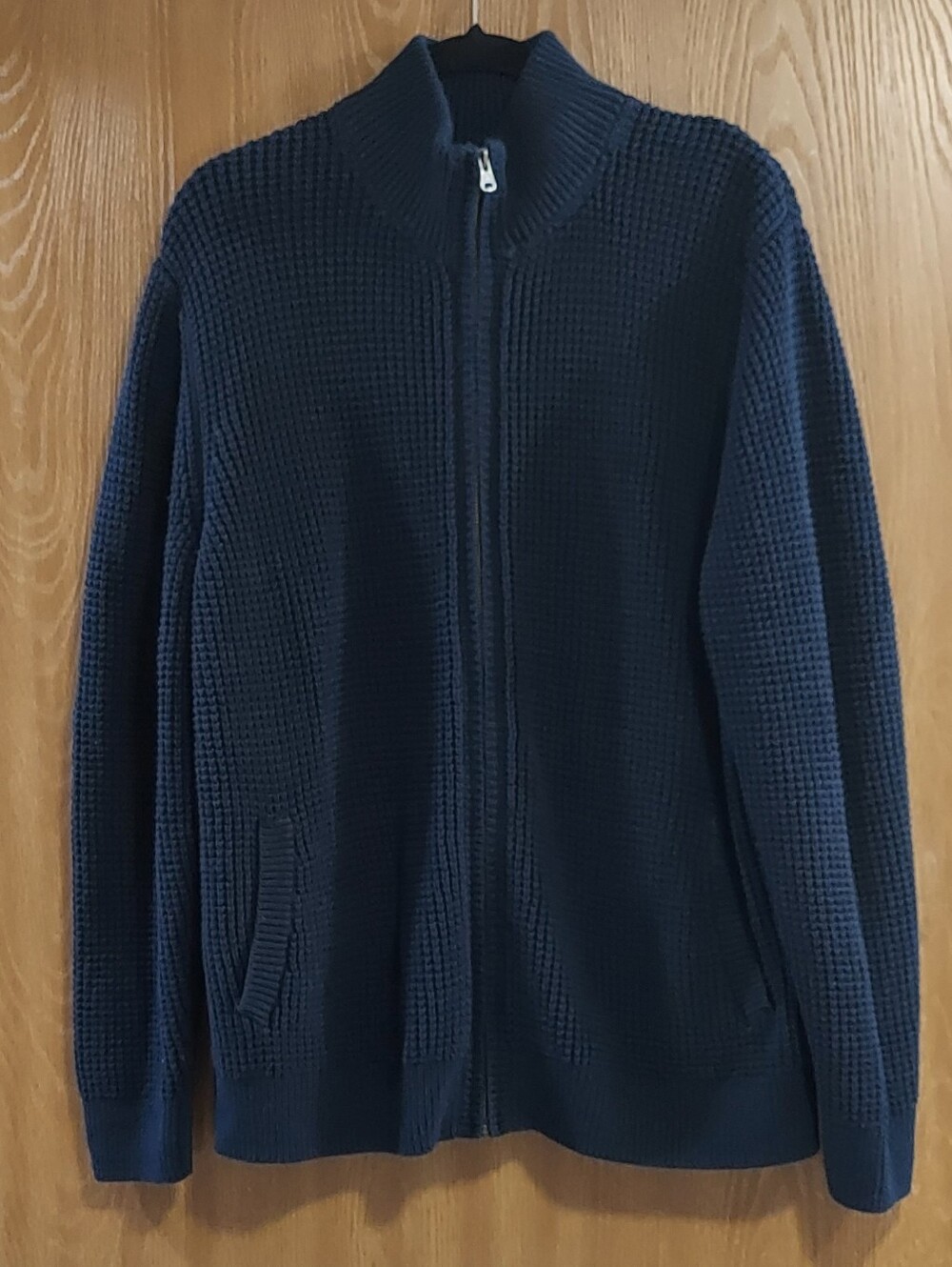 L.L. Bean Men's Organic Cotton Waffle Sweater Full Zip Navy Size XL